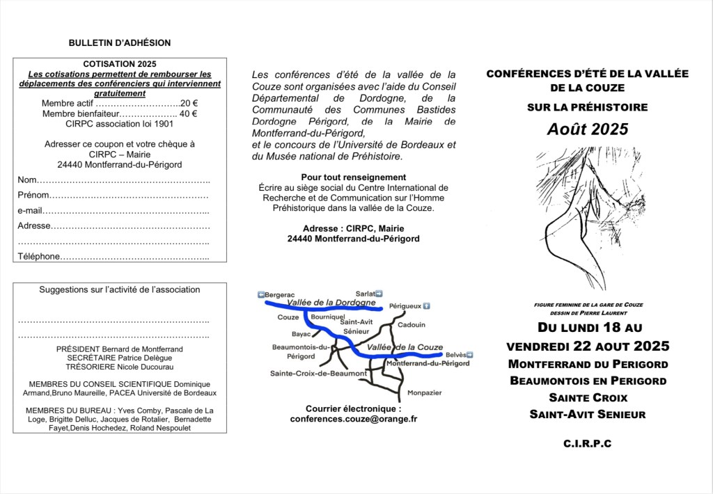 Le Centre International de Recherches et de Communication sur la Préhistoire de la vallée de la Couze.
Conférences
